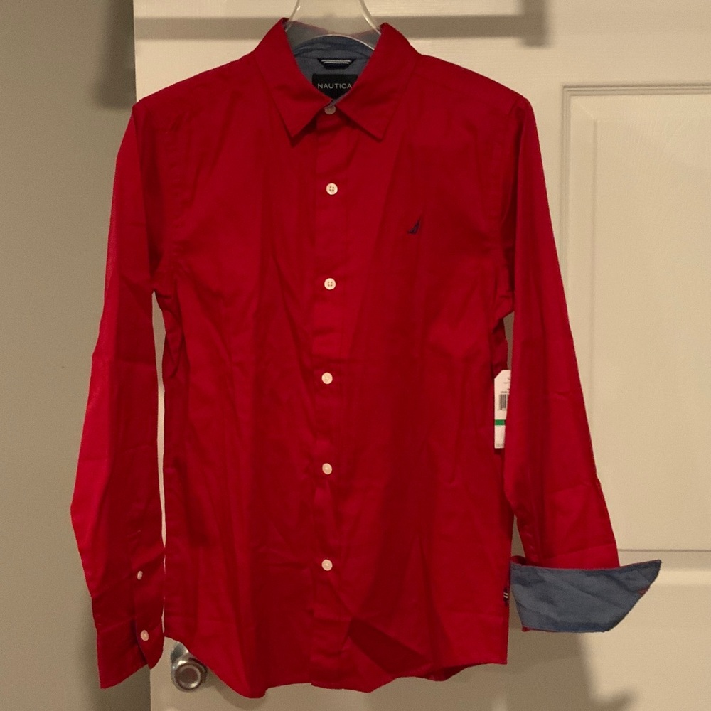 Nautica Boy's Vibrant Red Button-Down Shirt